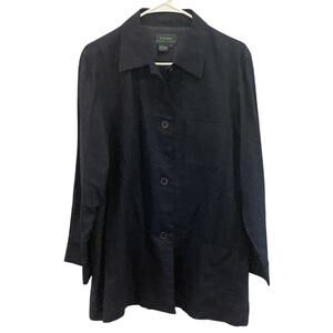 Ralph Lauren Womens Long Linen Chore Jacket L Navy Blue Preppy Classic Cottage